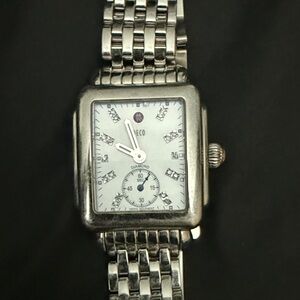Michele Silver Watch with Black Accents